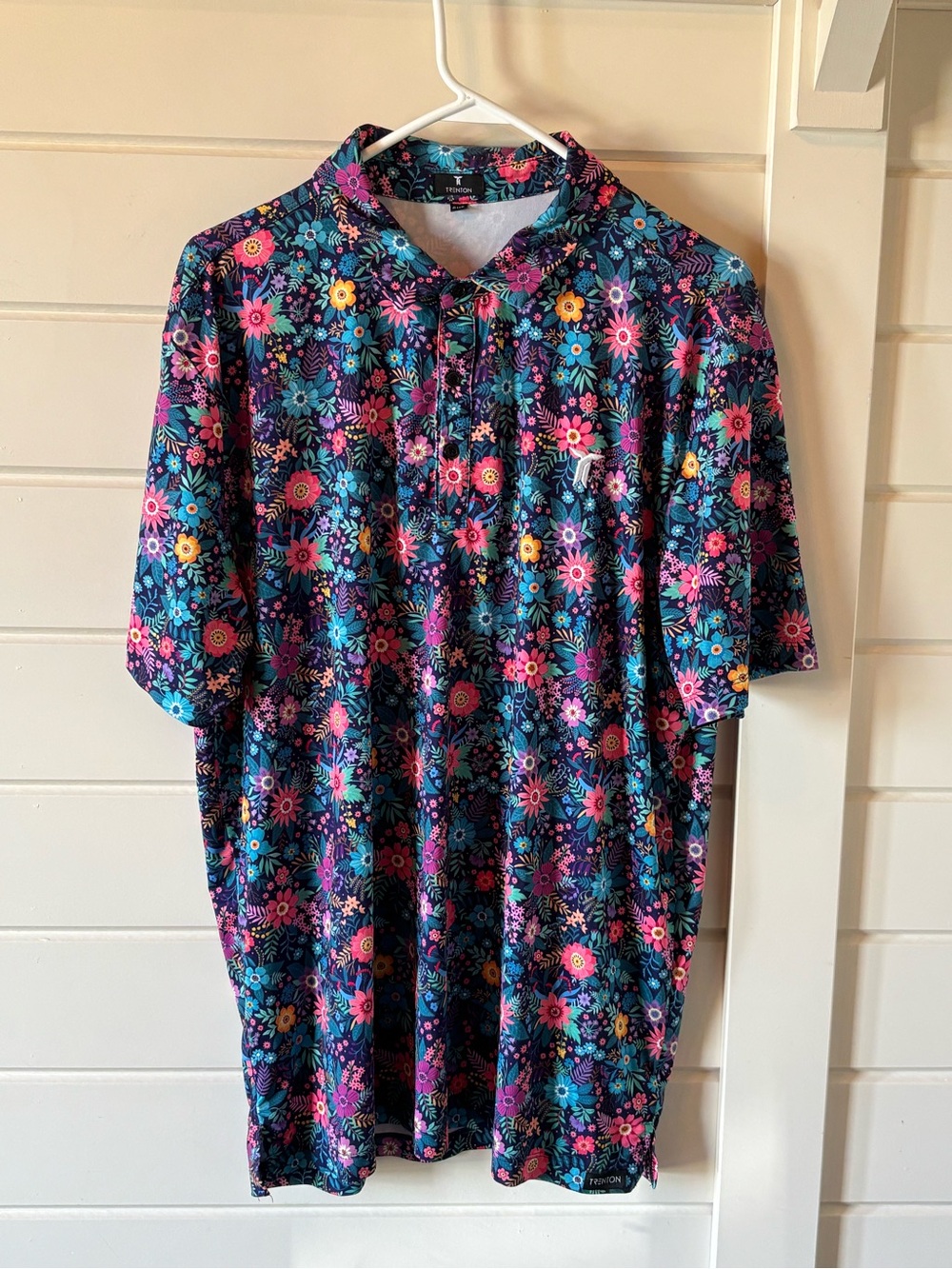 Trenton XXL Mens Golf Floral Print Navy Polo with Pink, Teal